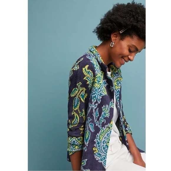 Anthropologie Moth Retro 70s Artsy Chenille Sweater Jacket Size Small Whimsical - Picture 4 of 13